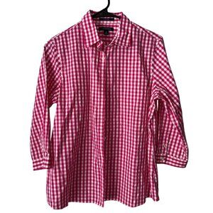 Lands' End Pink and White Checkered Button Down Shirt